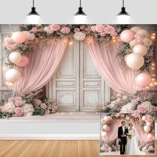 6X4ft Wedding Floral Backdrop Vintage White Wood Barn Doors Pink Rose Flowers Elegant Photography Background Bridal Anniversary Party Photo Shoot Decor Props - color: Multi10, size: 6X4ft