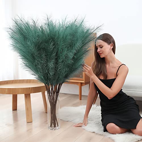 8 Pcs 45 inch Tall Faux Pampas Grass Decor, Large Artificial Green Pompous Grass Bulk, Long Fake Pompas for Floor Vase Filler, Wedding, Baby Shower, Home and Boho Decor (Green) - color: Green