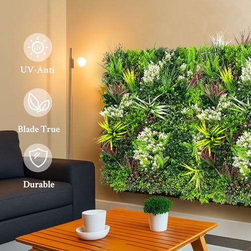 ODTORY Artificial Plant Wall Panels: 20"×20" 8P UV-Anti Faux Grass Wall Backdrop Boxwood Ivy Fence Privacy Screen Fake Greenery Leaf Hedge for Outdoor,Indoor,Garden,Backyard and Home Decor - size: 20"x20" 8P