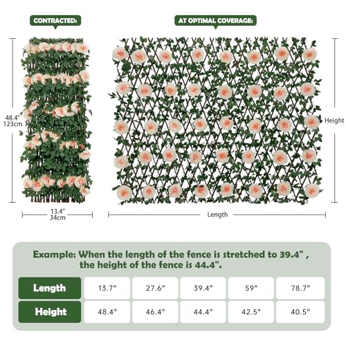 Expandable Fence Privacy Screen with Artificial Flower, Greenery Expandable Stretchable Covers Panel Privacy Fence for Balcony Patio Garden, Single Sided Leaves (Pink Rose, 4 Pack) - color: Pink Rose, size: 4 Pack