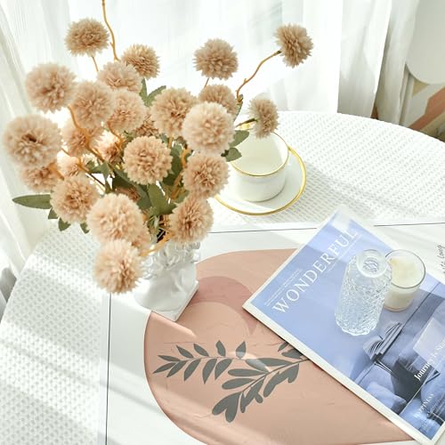 Mandy's 6 Stems Silk Beige Kiku Ball Flowers | Artificial Chrysanthemum Stems for Home Summer Décor Realistic Faux Floral Arrangement Minimalist Elegant Style - color: Beige