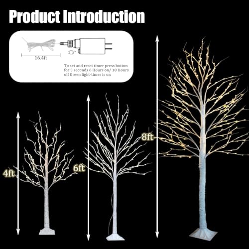 TW SHINE Set of 3 Lighted Birch Tree, 4FT 6FT 8FT White Artificial Christmas Tree with Total 456 LED Light, Prelit Waterproof Christmas Decoration for Indoor Outdoor Thanksgiving Wedding Holiday - color: 3 Pack