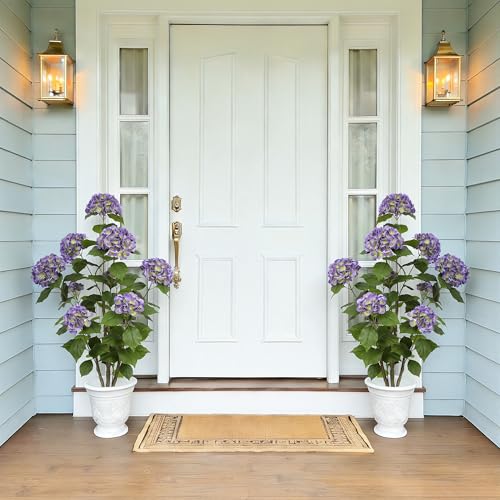 Nafresh 4FT Real Touch Faux Hydrangea Tree Outdoor, 2 Pack Purple Hydrangea Tree Artificial with Vibrant Blooms, Faux Hydrangea Potted Plant for Indoor Outdoor Home Front Porch Pation Decor - color: Purple, size: 4ft
