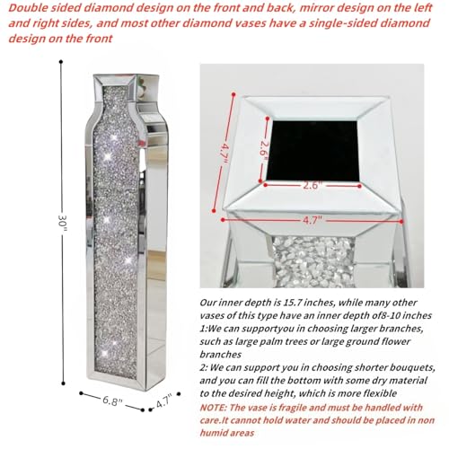 30" Tall Floor Vase, Double Sided Crushed Diamond Mirrored Vases,Large Flower Vase for Home Decor, Mirror Glass Decorative for Living Room,Office,Centerpiece (Crushed Diamond:4.7''L X 6.8''W X 30''H) - size: Crushed Diamond:6.8"L X 4.7"W X 30"H