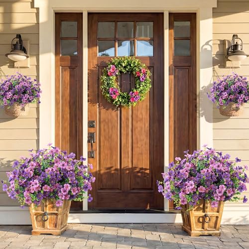 Kingsboomy Artificial Flowers for Outdoors, Faux Plants 12 Bundles Silk Colorful Fake Flowers Eucalyptus Realistic UV Resistant for Outside Home Planter Porch Patio Yard Decor (12, Mixed Purple) - color: Mixed Purple
