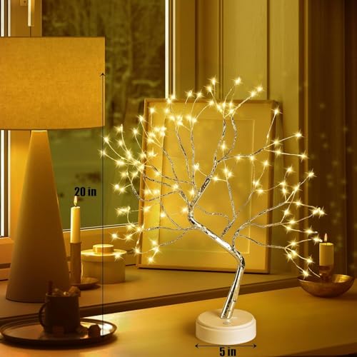 Fairy Light Spirit Tree,20" Tabletop Bonsai 108 LED Tree Light, USB or Battery Powered,Touch Sensor Switches,DIY Artificial Tree Lamp for Bedroom Desktop Christmas Room Decor (Warm White)