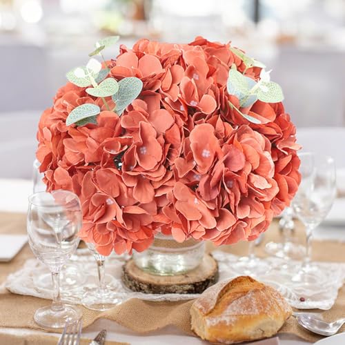 AVIVIHO 65pcs Fake Flowers Burnt Orange Hydrangea Artificial Flowers Bulk (Not Squished, No Steaming Need) Silk Flowers with Stems for Wedding Decor,Home,Baby Shower,Table Centerpieces Decoration - color: Burnt Orange, size: Medium