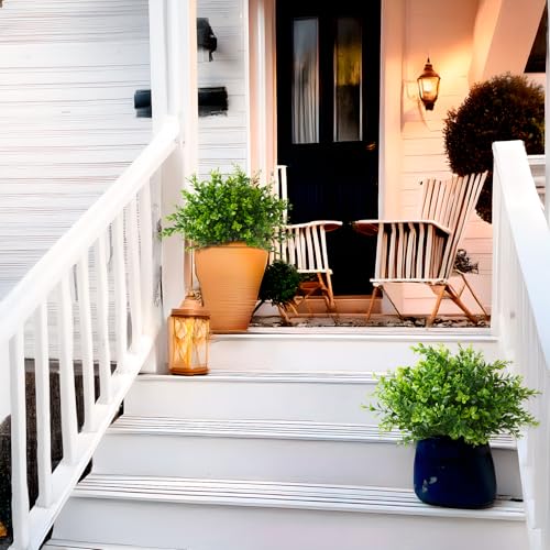 Artificial Plants Fake Greenery for Outdoor Spring Summer Decoration, 12 Bundles UV Resistant Realistic Faux Shrubs Stems No Fade Plastic Boxwood for Planter Garden Patio Balcony Porch Backyard Indoor - color: Green 12
