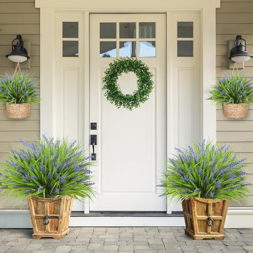Sggvecsy 12 Bundles Artificial Plants Outdoor Faux Lavender Flowers Fake Monkey Grass UV Resistant Plastic Greenery Plants for Garden Home Porch Window Patio Hanging Planter Indoor Decor (Purple) - color: Purple, size: 12pcs