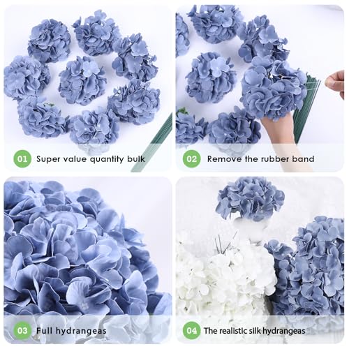 AVIVIHO 60 PCS Dusty Blue Hydrangea Artificial Flowers Bulk Realistic Fake Hydrangea Silk Flowers with Stems Flowers Bouquets for Florals Arrangement Home Wedding Party Centerpieces Arch Decoration - color: Dusty Blue, size: 60PCS
