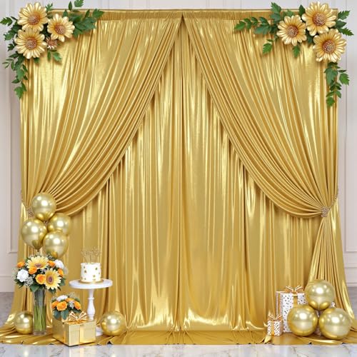 20ft x 10ft Gold Sequin Backdrop Curtain for Parties, Wrinkle Free Thick Glitter Photo Backdrop Drapes 4 Panels 5x10FT Back Drop Cloth Shiny Fabric for Wedding Birthday Photography Background - color: Gold, size: 5'W×10'H _4 Panels