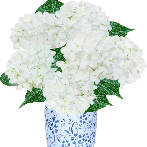 6PCS Premium White Hydrangea Artificial Flowers Bouquets, Ivory Silk Hydrangea Flowers Heads with Stems, Fake Hydrangeas Flowers Arrangement, Faux Hydrangea Decor for Home Wedding Party Baby Shower - color: Ivory White Cream