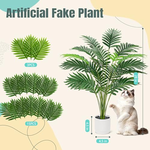 Der Rose 28'' Artificial Palm Tree Tall Fake Tropical Faux Trees Indoor and Outdoor for Home Bathroom Porch Outside Patio Decor (White Pot) (Pack of 2) - size: Style B - White - 28“ (Pack of 2)