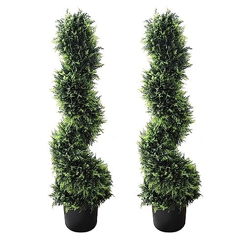 Artificial Topiary Tree, Spiral Cedar, 37 Inch, 2-Set