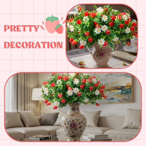 10 Pack Artificial Strawberry Branches Decoration Fake Strawberry Stems with Green Leaves and Daisies for Farmhouse Home Wedding Birthday Table Centerpiece & Party Arrangement - style: Strawberry