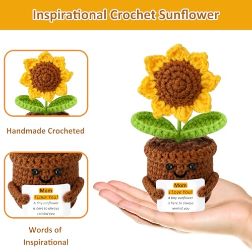 Mothers Day Mom Gifts from Daughter Son Crochet Sunflower Gifts for Mom Women I Love You Birthday Gifts for Women Mother in Law
