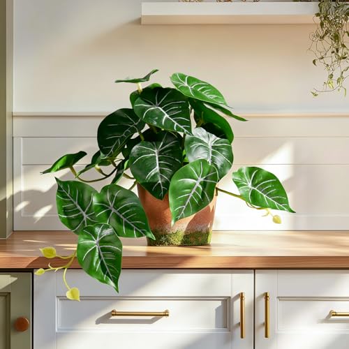2Pack Fake Pothos Artificial Pothos Plants in Pot Realistic Small Plants Artificial Decor Indoor Decor for Shelf Desk Home Bathroom Farmhouse Room Coffee Table (Green-Type 1) - color: Green-type 1