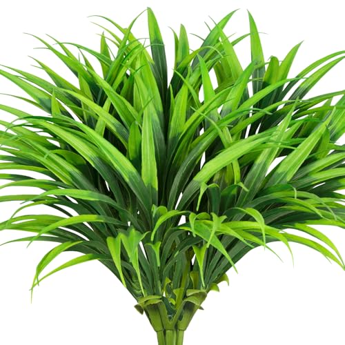 Ouddy Decor 20 Pcs Fake Outdoor Plants Artificial Grass Greenery Stems Faux Plastic Plants UV Resistant for Spring Summer Indoor Outside Garden Hanging Planter Porch Window Box Home Decor, Green - color: Green
