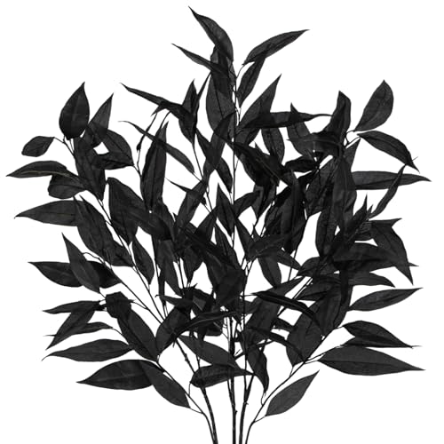DILATATA 32 inch Black Artificial Eucalyptus Spray Fall Eucalyptus Leaves Autumn Leaf Branches Faux Fall Stems for Floral Arrangement Autumn Festival Thanksgiving Decor - color: Black