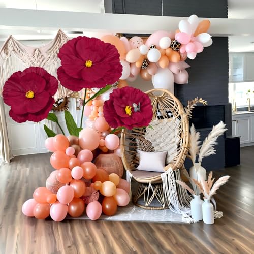 5.8 Ft Giant Artificial Flowers, Large Paper Poppy Flowers Decoration for Wedding, Hotel, Office, Window Display and Home Farmhouse Decor (Wine) - color: Wine