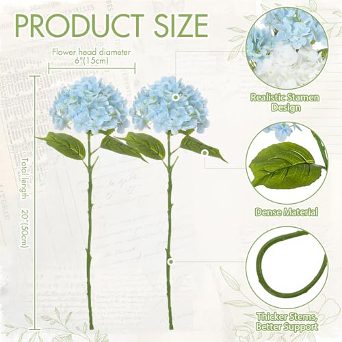 XunYee 4 Pcs Hydrangea Artificial Flowers 20 Inch Blue Faux Hydrangea Flowers with Long Stem Realistic Fake Hydrangeas Arrangements Wedding Bouquet Table Centerpieces Home Indoor Decor - color: Blue