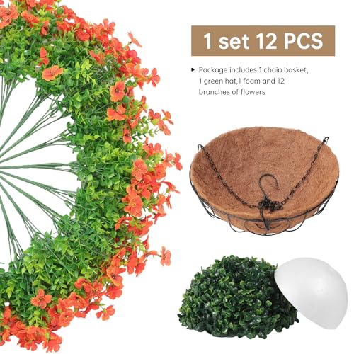 Artificial Fake Hanging Plants Flowers Basket Outdoors Summer Autumn Decor, Hanging Planter with Faux Silk Daisy Flowers Realistic UV Resistant for Outside Home Porch Front Patio Balcony Garden Orange - color: Orange