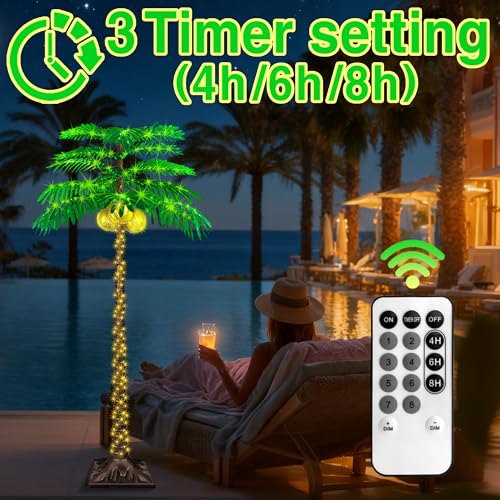 6FT LED Lighted Palm Tree with 431pcs Lights, Artificial LED Palm Tree with 3 Glowing Coconuts, Simulated Trunk with Lights, 8 Lighting Modes&Timer. - size: 6FT