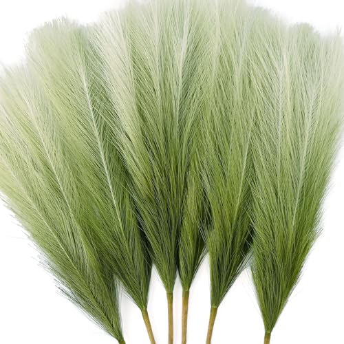 6 PCS Faux Pampas Grass Arrangement - 18"/45cm Artificial Fluffy Pompous Grass Stems for Boho Chic Home and Wedding Decor (Sage Green Gradient) - color: B1- Sage Green Gradient