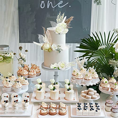 Natural Boho Cake Topper Vintage Artificial Flowers Leaves Various Dried Pampas Grass Cake Decor for Wedding Bridal Birthday Party Supplies (White) - color: White
