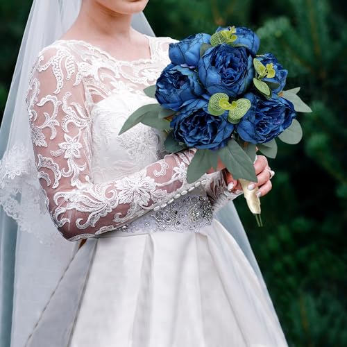 50Pcs Artificial Peonies Flowers Bulk, 4’’ Navy Blue Fake Peonies Silk Flowers Heads for Table, Faux Peony Arrangements for Wedding, Valentine, Engagement, Party, Coffee, Dining Decorations - color: Navy Blue