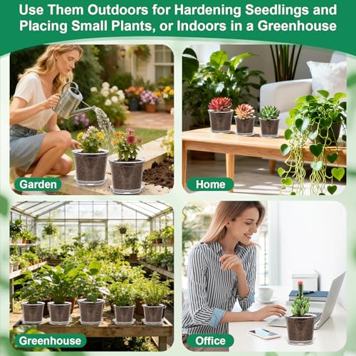 Jollidecor 45Pcs Clear Plastic Nursery Pots with Drainage Holes and Saucers, 3/4/5/6/7Inch Seedling Starter Flower Pots with Tool for Indoor Outdoor Gardening Flower, Herb, Succulent Transplanting - size: 3/4/5/6/7 Inch