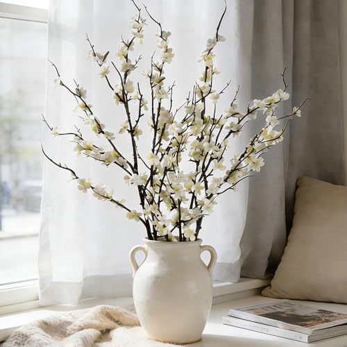LESING 4pcs Cherry Blossom Flowers Artificial, Fake Silk Cherry Blossom Branches Tall Peach Blossom Flower Stems Arrangement for Wedding Home Office Party Decoration (White -2) - color: White -2