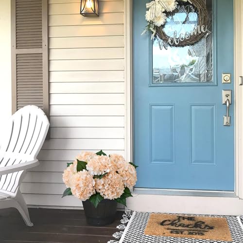 JINWOE Boho Faux Hydrangea Flowers, 4PCS 21" Silk Real Touch Vintage Lifelike Silk Flowers,Artificial Hydrangeas with Stems Bouquet Fake Flowers for Wedding Centerpieces Tables Party Outdoor Home - color: Cream