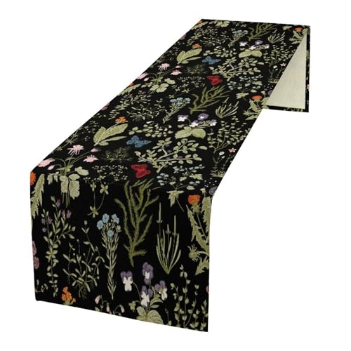 Flower Table Runner for Linen Table Decor, Black Style Garden Botanical Floral Printed for Dining Room, Kitchen, Farmhouse, Wedding Party, Holiday Decorate 13" x 36" - color: Floral_14, size: 13"W x 36"L (Pack of 1)