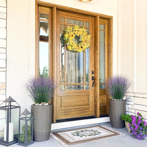 100Pcs Artificial Grass Plants, Faux Shrubs Wheat Grass, Artificial Tall Fake Plants for Outdoor Decor, Greenery Stems Weed for Room Indoor Home Decor（Green Purple Tail） - color: Green Purple Tail, size: 100Pcs