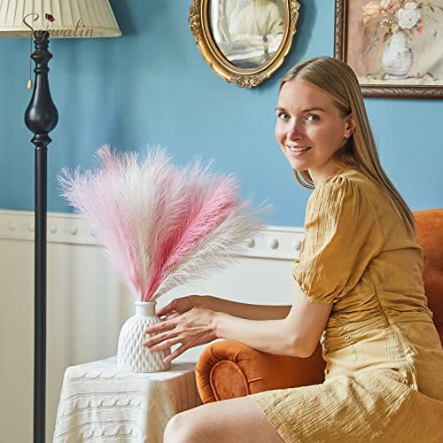 Serwalin 12pcs Pink Pampas Grass, 17.7 Inch Faux Pampas Grass Decor, Artificial Pampas Grass Short Blush Wedding Decoration, Table Centerpieces Party Decor - color: A Blush & Cream & Pink, size: 17 Inch 12 Pcs