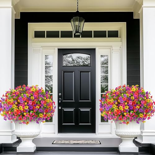 Yastouay Artificial Flowers for Outdoors, 14 Bundles UV Resistant Artificial Outdoor Flowers, Realistic Fake Outdoor Flowers Plant Faux Flowers for Outdoor Planters Front Porch Patio Window Box - color: Purple+fuchsia+red+yellow, size: 14 Bundles