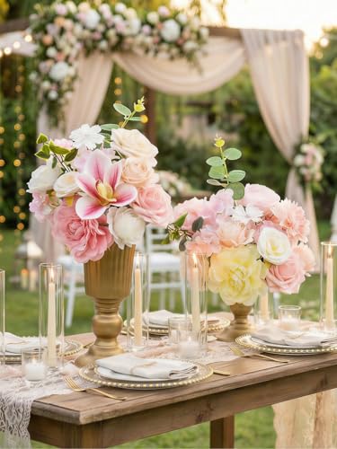 Artificial Pink Flower Box Arrangement, Fake Silk Rose Hydrangea Orchid Eucalyptus Greenery Floral Centerpiece, Artificial Flowers Gift Box for Wedding Bridal Shower Home Table Decor - color: Pale Pink