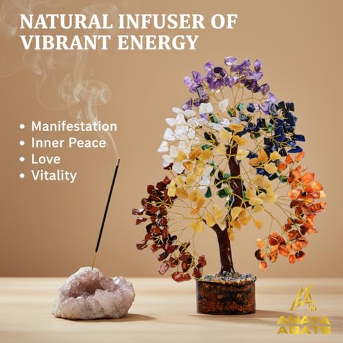 ANAYA AGATE 7 Chakra Healing Crystal Tree Kit, Bracelet, Pendant, Necklaces, Handmade Gemstone Money Bonsai Tree of Life Feng Shui Decor for Home Office, Positive Energy, Reiki Healing Gifts for Women - color: Seven Chakra Golden Wire Set (300 Beads)
