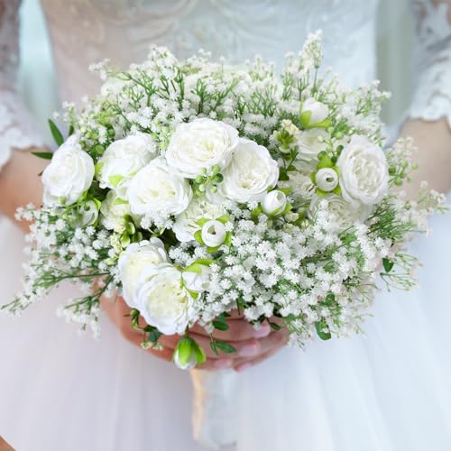 Janinka 100 Pcs Baby Breath Artificial Flowers Bulk Artificial Baby Breath Gypsophila Flower 20.8 Inch Faux Gypsophila Bouquet Fake Floral Greenery for Wedding Party Decor (White) - color: White