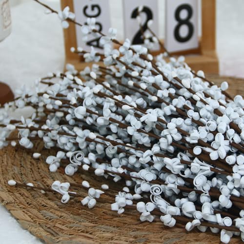 5Pcs Long Stem Jasmine Flowers Artificial, 29.5"/75cm Tall Fake White Flower Bouquet, Artificial Pussy Willow Branches for Home Office Wedding Party DIY Floral Art Winter Decor - color: White, size: 5 PCS