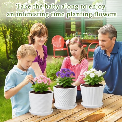 sietpoek Plant Pots - 5.5 Inch Cylinder Ceramic Planters with Connected Saucer, Pots for Succuelnt and Little Snake Plants, Set of 4, White - size: 5.5 Inch