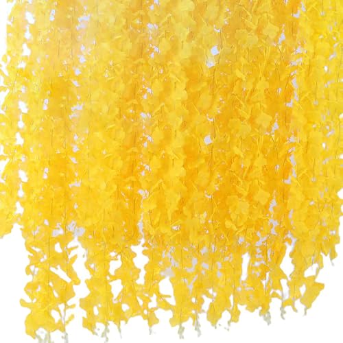Wisteria Flower Vines Garland, Artificial Flower Strings, Fake Hanging Flowers, Silk Wisteria Garland Flowers, Flower Vine for Wedding Garden Decor (Yellow - 20 Vines) - color: Yellow - 20 Vines