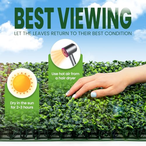 Grass Wall 24 Pack 10"x10" Artificial Boxwood Hedge Wall Panels, Privacy Hedge Screen Faux Boxwood for Outdoor,Indoor,Garden,Fence,Backyard,Greenery Walls - size: 10"X10" 24P