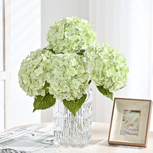 MARTINE MALL 2Pcs 21in Hydrangea Artificial Flowers, Latex Real Touch Hydrangeas Lifelike Large Hydrangea Flowers for Home Decor Party Arrangements Wedding Bouquets Centerpieces (Light Green) - color: Light Green, size: 2Pcs