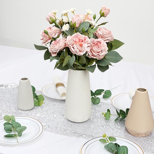 Fake Flowers in Ceramic Vase, Artificial Pink Flower Bouquet with Vase Floral Arrangements for Mantel Dining Table Coffee Table Centerpieces - Dusty Pink - color: Dusty Pink