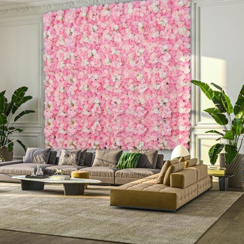 Flowers Wall Backdrop 6PCS 16.5x16.5 Inch Floral Wall Panel Artificial Silk Rose Decor Ideal for Wedding Celebrations, Festive Party Backdrops, and Elegant Home Decor - color: Pink, size: 16.5inch