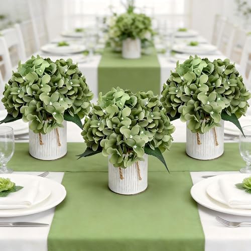 Flower Table Centerpieces - Set of 6 Floral Arrangement Artificial Wedding Hydrangeas Floral Arrangement with Rustic Metal Vase for Bridal Tea Party Event Decorations - Sage Green - color: Sage Green