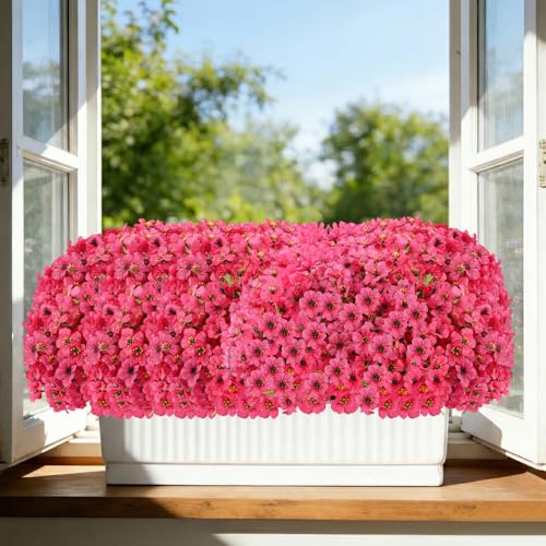 22 Bundles Artificial Flowers Outdoor Fake Plants, Faux Flowers UV Resistant with Plastic Plants, Faux Silk Flowers for Outdoors Outside Front Porch Hanging Planter Window Garden Decoration(Rose Red) - color: Rose Red, size: 22 Bundles