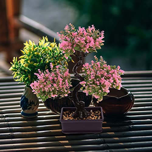 EXCEART Artificial Bonsai Tree Pink Faux Potted Plant Realistic Small Simulated Plant for Home Office Desk Decor 5.5X4.9X1.5 Inch Desktop Ornament - color: Pink